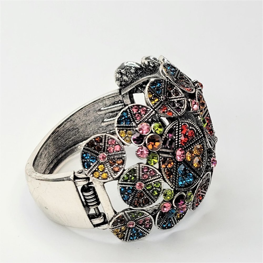 Crystals Multicolor Rhinestones Cuff Bracelet Bangle - Picture 6 of 13
